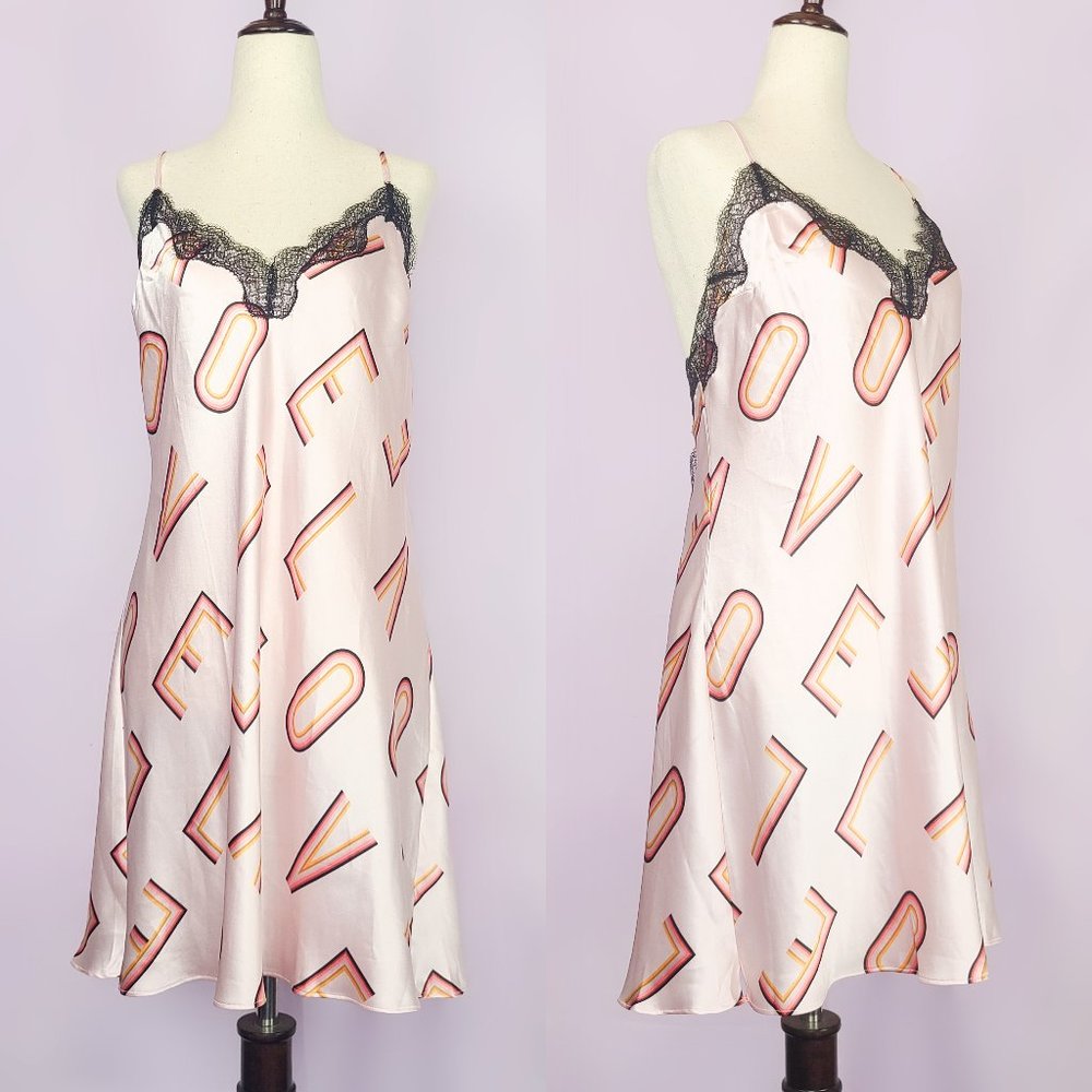 Victoria's Secret light pink LOVE satin slip dress with lace